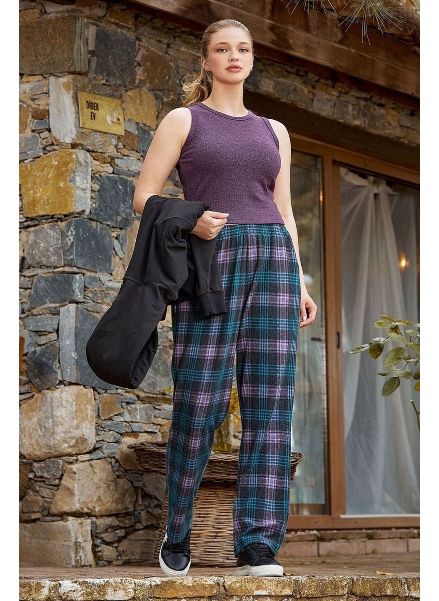 24059 Women's Plaid Pattern 3-Piece Tracksuit-Black