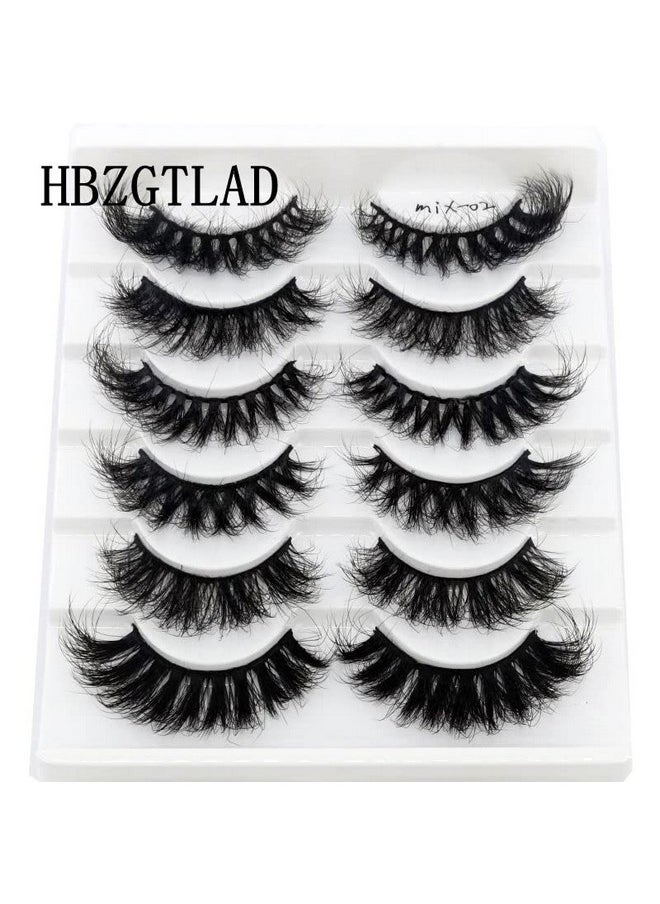 HBZGTLAD 6 Pairs False Eyelashes Cat-Eye Fluffy Faux Mink Lashes 8D Wispy Lashes Pack Dramatic Long Thick Volume Eyelashes (Mix-02)