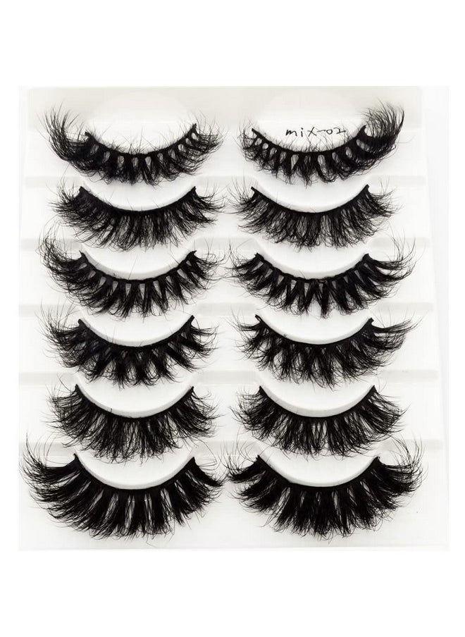 HBZGTLAD 6 Pairs False Eyelashes Cat-Eye Fluffy Faux Mink Lashes 8D Wispy Lashes Pack Dramatic Long Thick Volume Eyelashes (Mix-02)