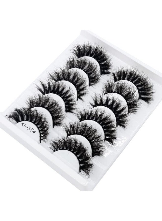 HBZGTLAD 6 Pairs False Eyelashes Cat-Eye Fluffy Faux Mink Lashes 8D Wispy Lashes Pack Dramatic Long Thick Volume Eyelashes (Mix-02)