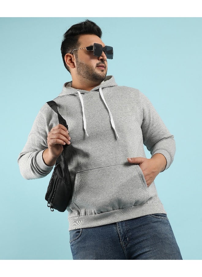 Instafab Plus Men's Light Grey Pullover Hoodie With Contrast Drawstring