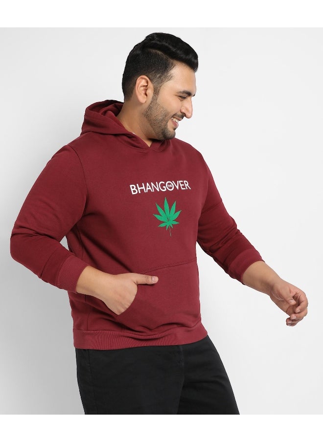 Instafab Plus Men's Maroon Red Bhangover Hoodie With Kangaroo Pocket