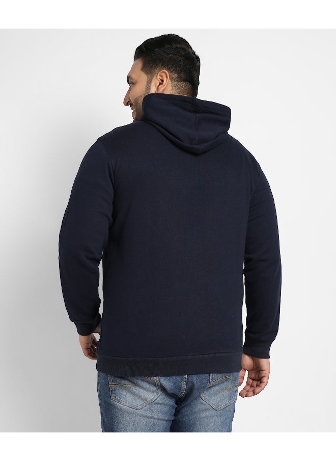 Instafab Plus Men's Navy Blue Zip-Front Impossible Hoodie With Contrast Drawstring