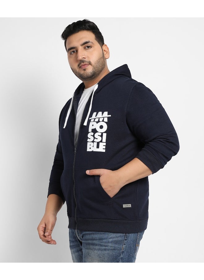 Instafab Plus Men's Navy Blue Zip-Front Impossible Hoodie With Contrast Drawstring