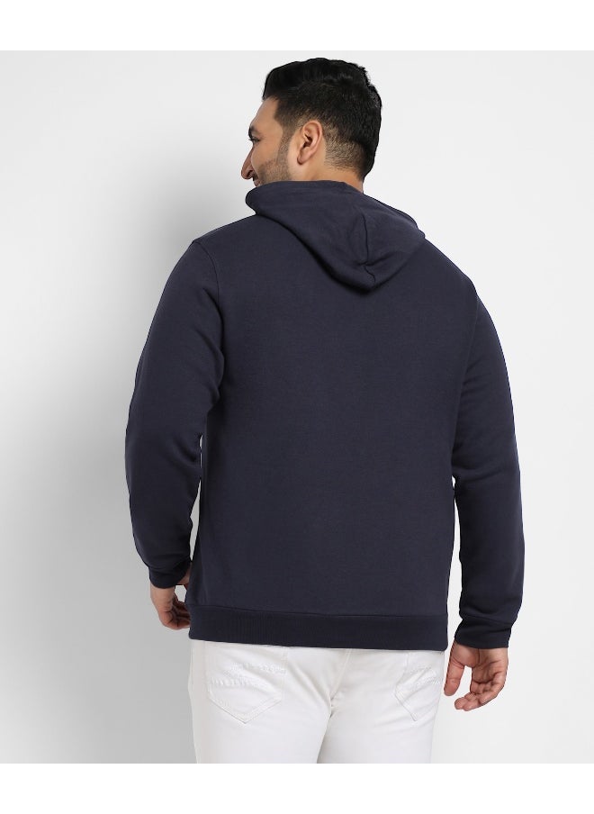 Instafab Plus Men's Navy Blue Pullover Hoodie With Contrast Drawstring