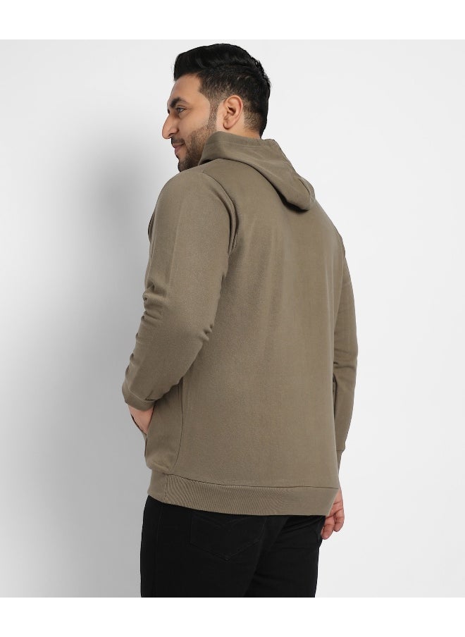 Instafab Plus Men's Olive Green Basic Hoodie With Kangaroo Pocket