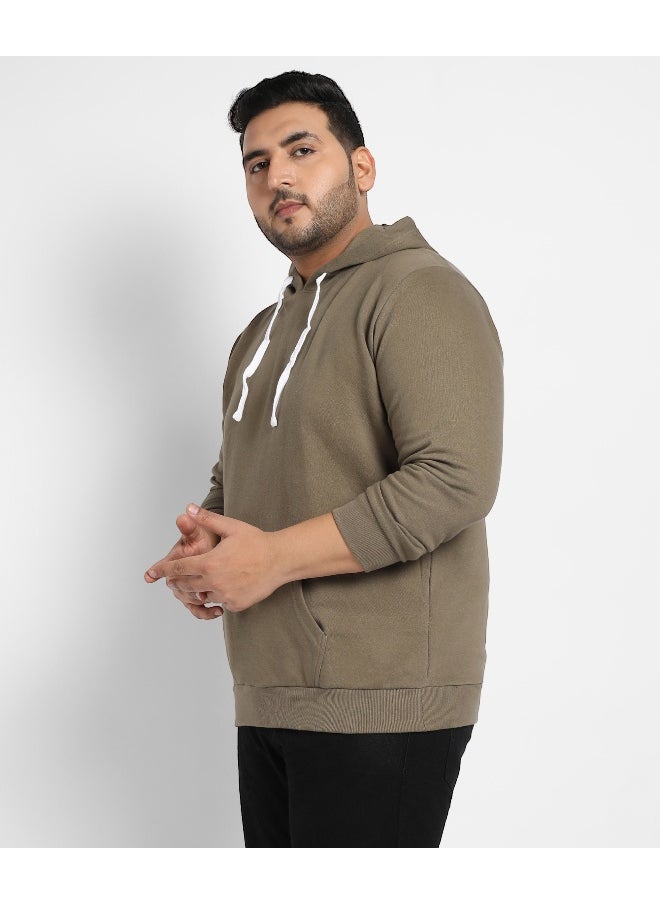 Instafab Plus Men's Olive Green Basic Hoodie With Kangaroo Pocket