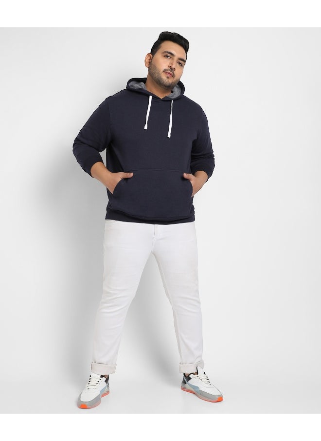 Instafab Plus Men's Navy Blue Pullover Hoodie With Contrast Drawstring