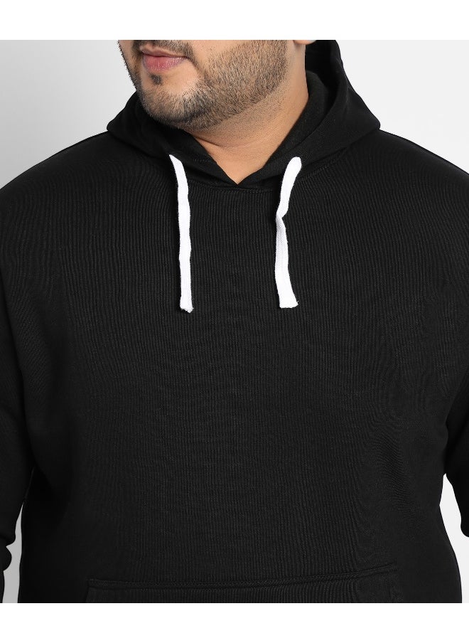 Instafab Plus Men's Black Pullover Hoodie With Contrast Drawstring