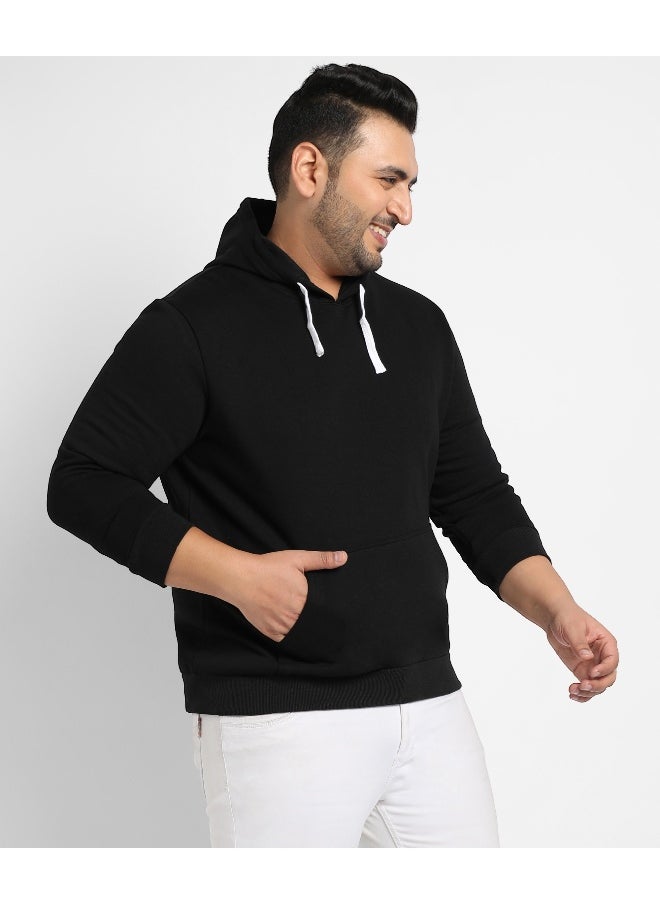 Instafab Plus Men's Black Pullover Hoodie With Contrast Drawstring