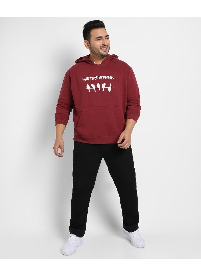 Instafab Plus Men's Maroon Red Dare To Be Different Hoodie With Kangaroo Pocket