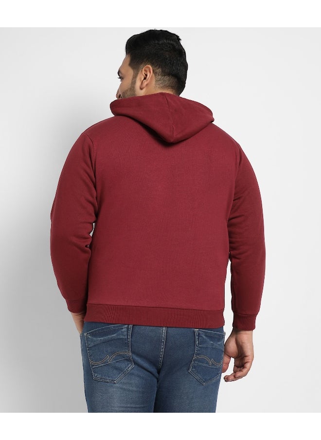 Instafab Plus Men's Maroon Red Pullover Hoodie With Contrast Drawstring