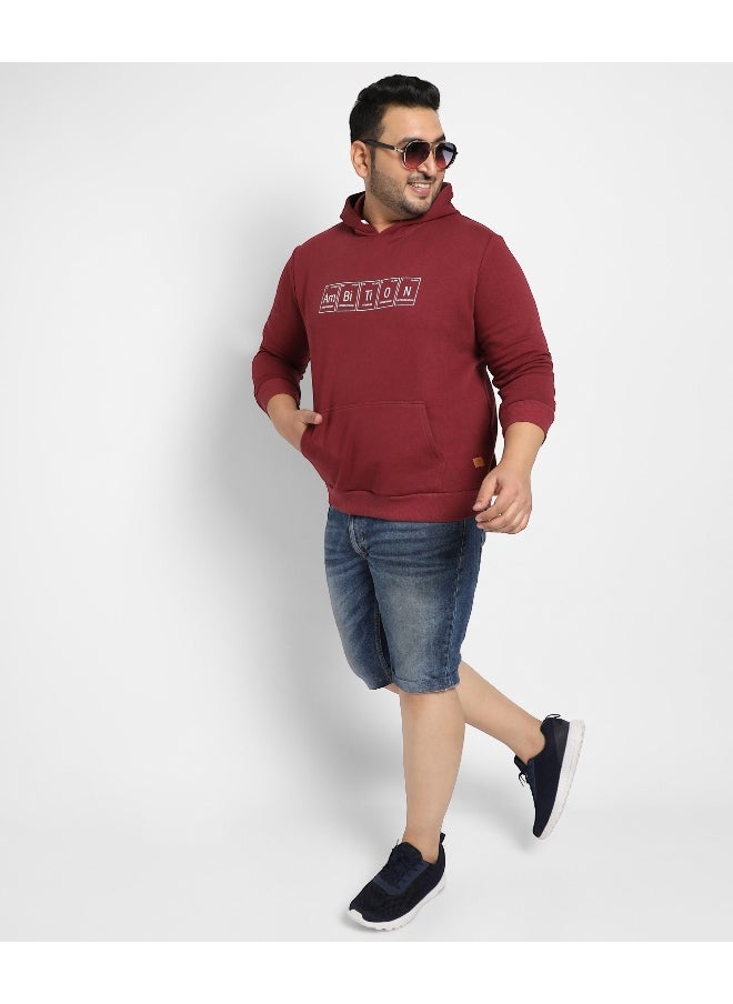 Instafab Plus Men's Maroon Red Ambition Hoodie With Kangaroo Pocket