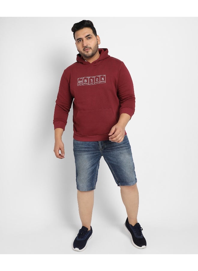 Instafab Plus Men's Maroon Red Ambition Hoodie With Kangaroo Pocket