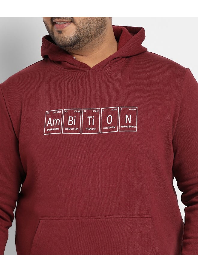 Instafab Plus Men's Maroon Red Ambition Hoodie With Kangaroo Pocket