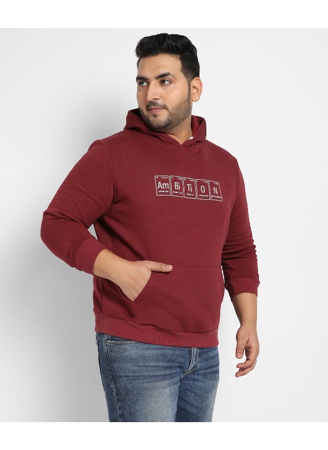 Instafab Plus Men's Maroon Red Ambition Hoodie With Kangaroo Pocket