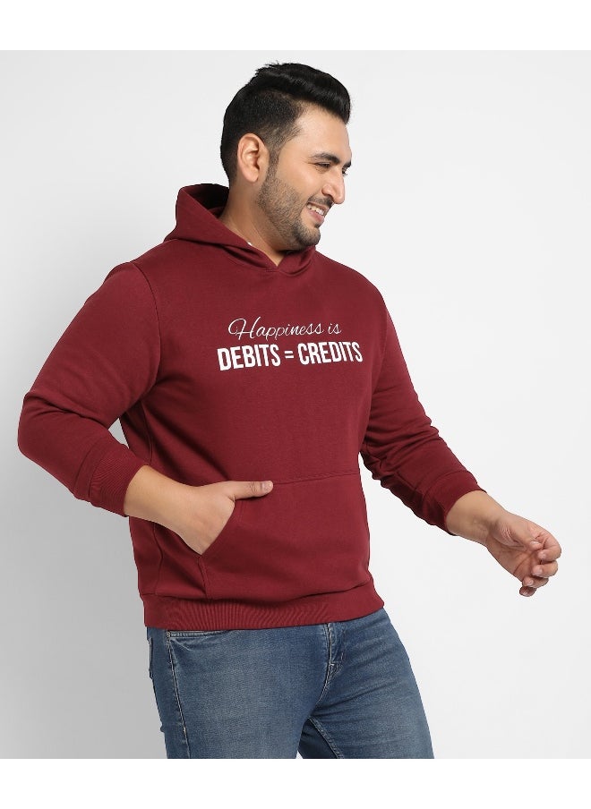 Instafab Plus Men's Maroon Red Happiness Is Hoodie With Kangaroo Pocket