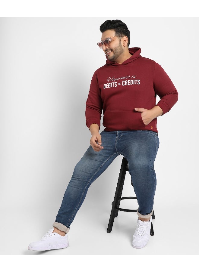 Instafab Plus Men's Maroon Red Happiness Is Hoodie With Kangaroo Pocket