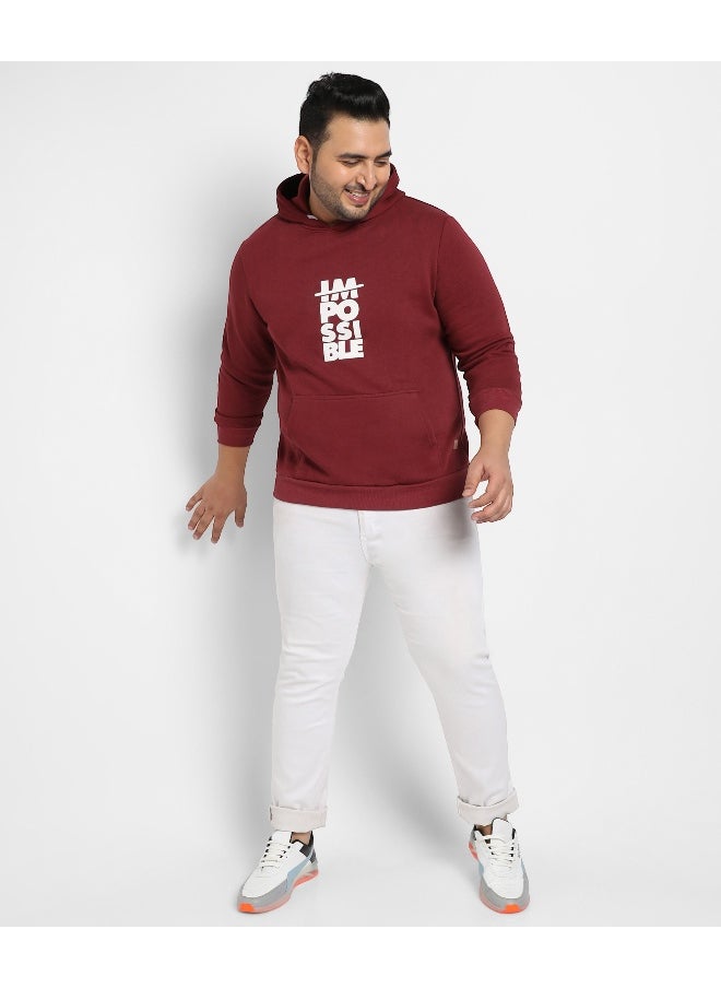 Instafab Plus Men's Maroon Red Impossible Hoodie With Kangaroo Pocket