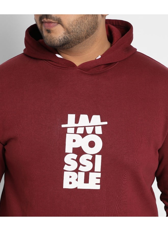 Instafab Plus Men's Maroon Red Impossible Hoodie With Kangaroo Pocket