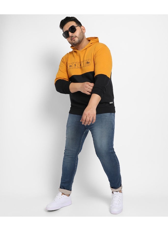 Instafab Plus Men's Black & Mustard Yellow Inspire Hoodie With Kangaroo Pocket