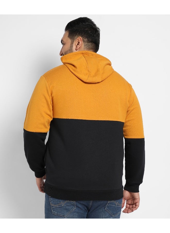 Instafab Plus Men's Black & Mustard Yellow Inspire Hoodie With Kangaroo Pocket