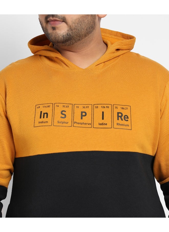 Instafab Plus Men's Black & Mustard Yellow Inspire Hoodie With Kangaroo Pocket