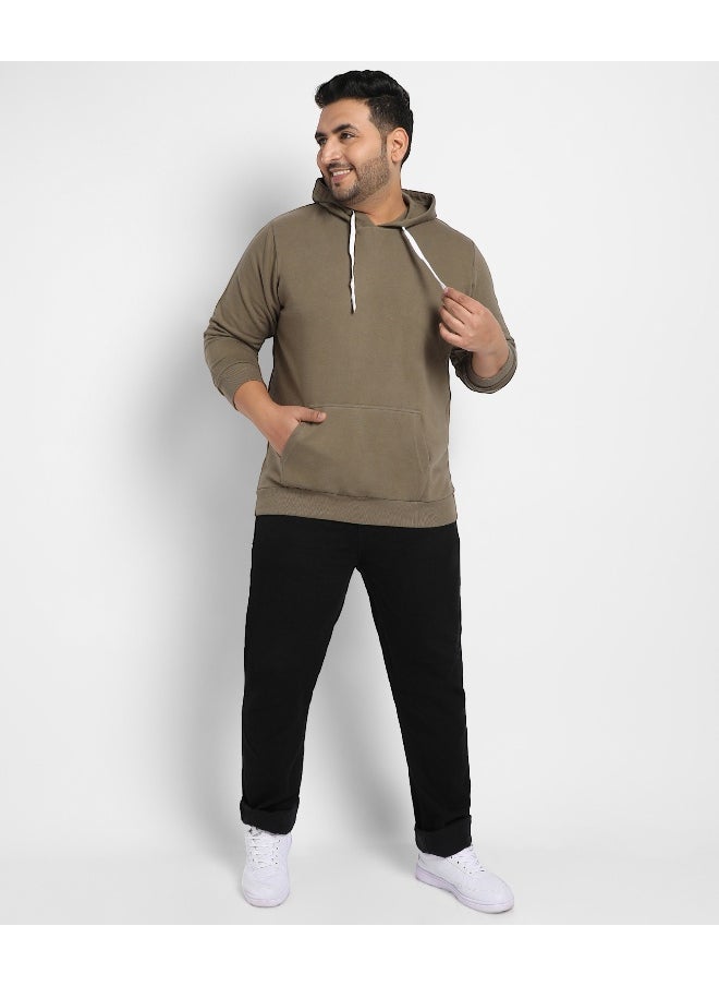 Instafab Plus Men's Olive Green Basic Hoodie With Kangaroo Pocket