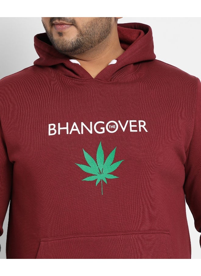 Instafab Plus Men's Maroon Red Bhangover Hoodie With Kangaroo Pocket