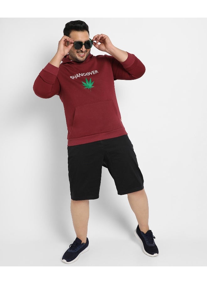 Instafab Plus Men's Maroon Red Bhangover Hoodie With Kangaroo Pocket