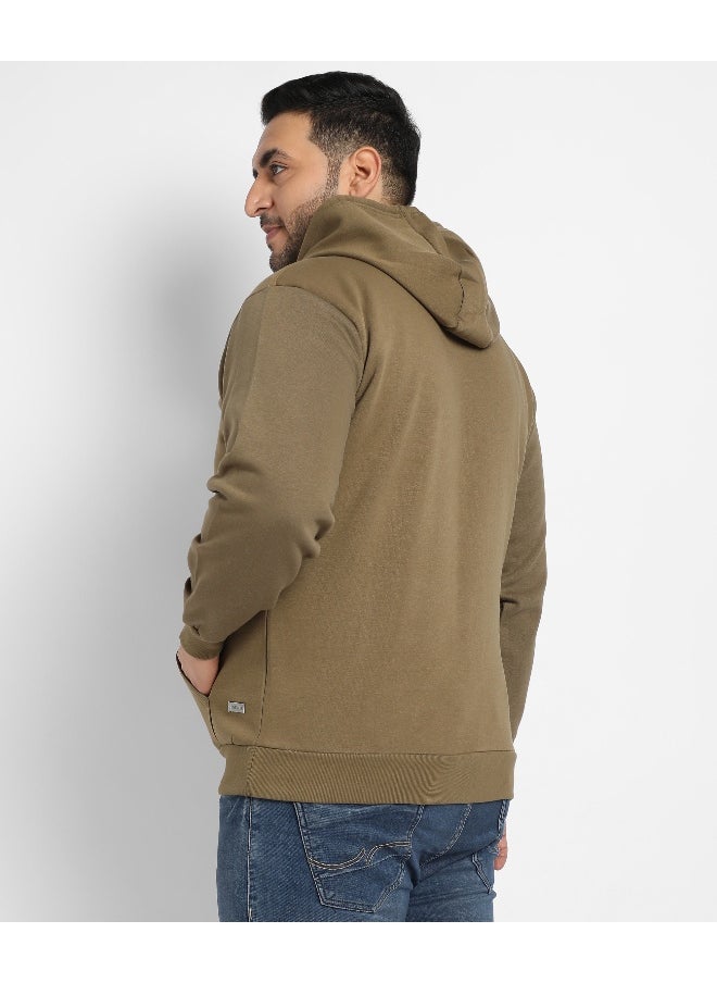 Instafab Plus Men's Olive Green Zip-Front Hoodie With Contrast Drawstring