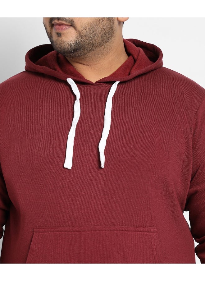 Instafab Plus Men's Maroon Red Pullover Hoodie With Contrast Drawstring