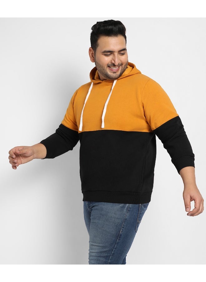 Instafab Plus Men's Black & Mustard Yellow Contrast Panel Sweatshirt