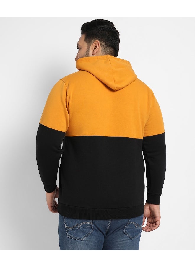 Instafab Plus Men's Black & Mustard Yellow Contrast Panel Sweatshirt