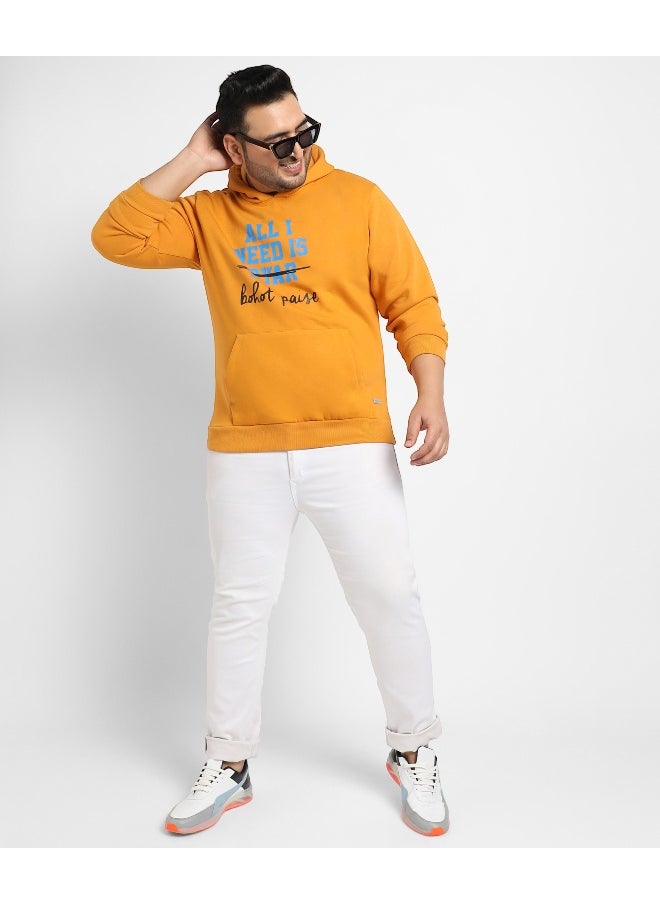 Instafab Plus Men's Mustard Yellow All I Need Hoodie With Kangaroo Pocket