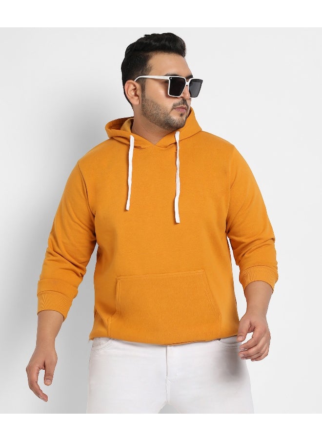 Instafab Plus Men's Mustard Yellow Basic Hoodie With Kangaroo Pocket