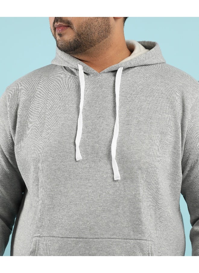 Instafab Plus Men's Light Grey Pullover Hoodie With Contrast Drawstring