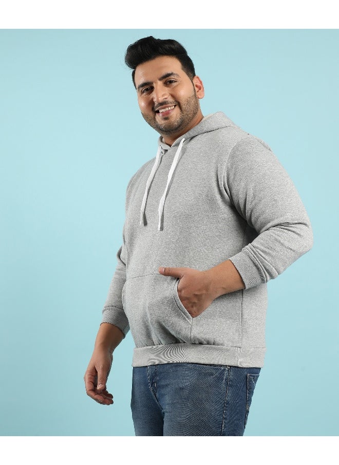 Instafab Plus Men's Light Grey Pullover Hoodie With Contrast Drawstring