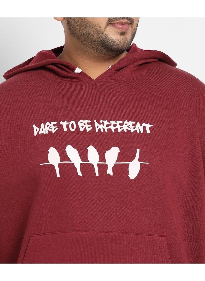 Instafab Plus Men's Maroon Red Dare To Be Different Hoodie With Kangaroo Pocket