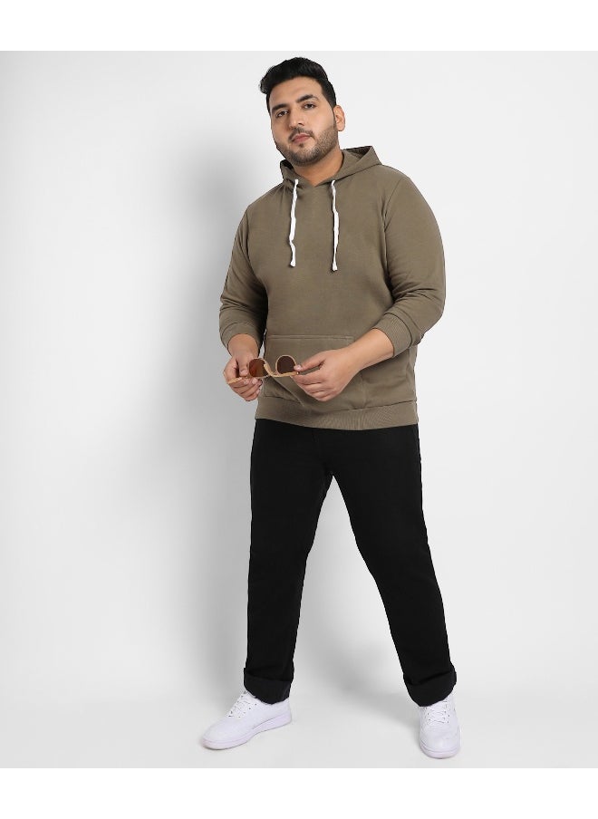 Instafab Plus Men's Olive Green Basic Hoodie With Kangaroo Pocket