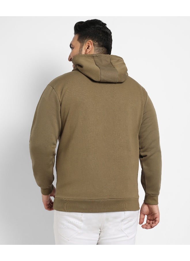 Instafab Plus Men's Olive Green Zip-Front Impossible Hoodie With Contrast Drawstring