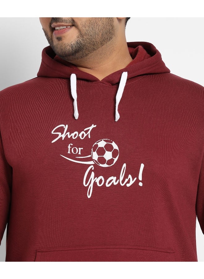 Instafab Plus Men's Maroon Red Shoot For Goals Hoodie With Kangaroo Pocket