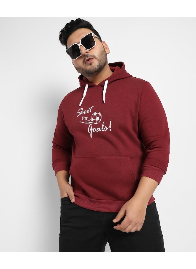 Instafab Plus Men's Maroon Red Shoot For Goals Hoodie With Kangaroo Pocket