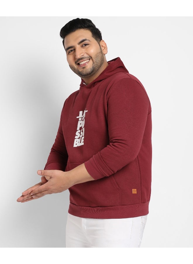 Instafab Plus Men's Maroon Red Impossible Hoodie With Kangaroo Pocket