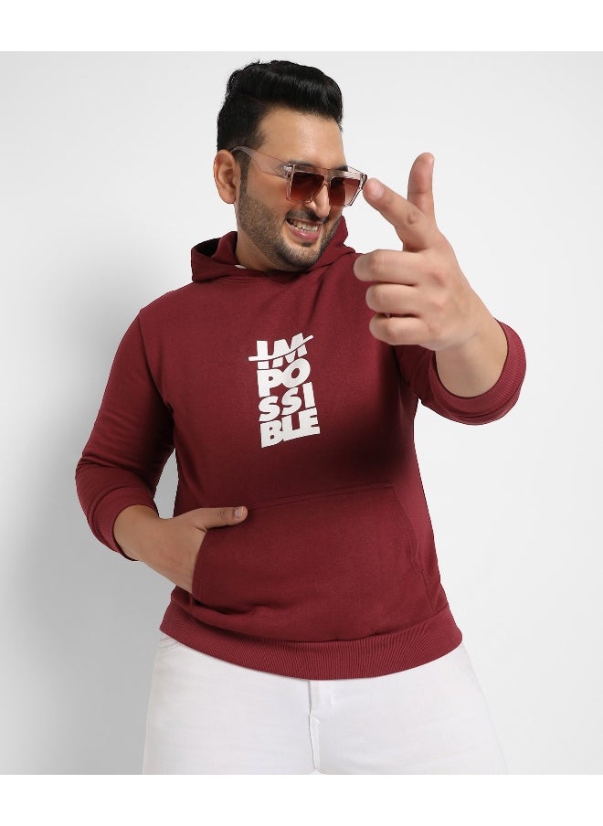 Instafab Plus Men's Maroon Red Impossible Hoodie With Kangaroo Pocket