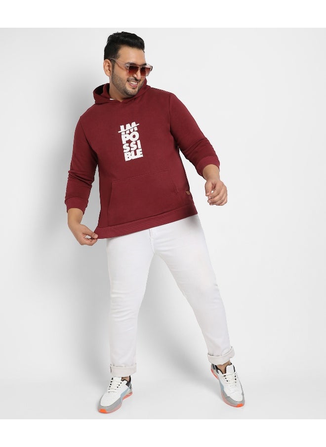 Instafab Plus Men's Maroon Red Impossible Hoodie With Kangaroo Pocket