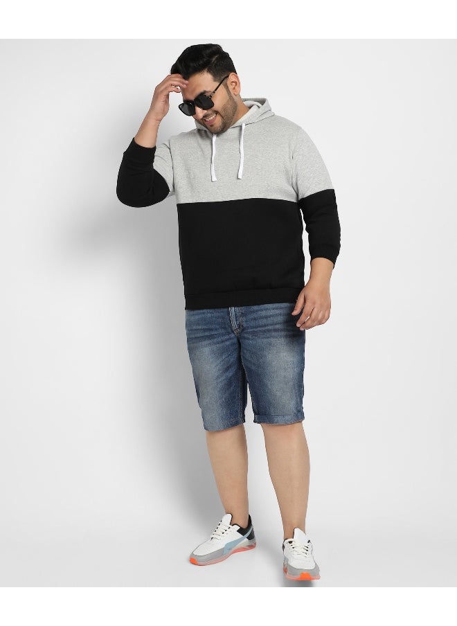 Instafab Plus Men's Black & Grey Pullover Hoodie With Ribbed Hem