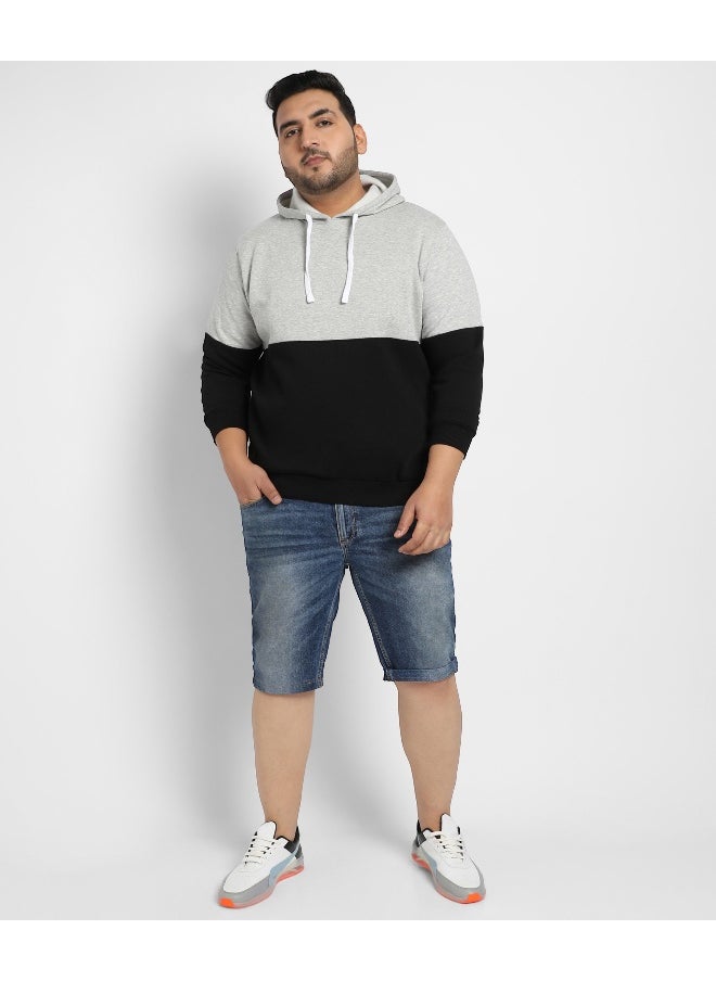 Instafab Plus Men's Black & Grey Pullover Hoodie With Ribbed Hem