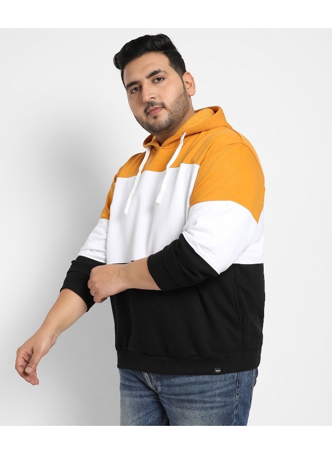 Instafab Plus Men's Multicolour Contrast Panel Hoodie With Ribbed Hem