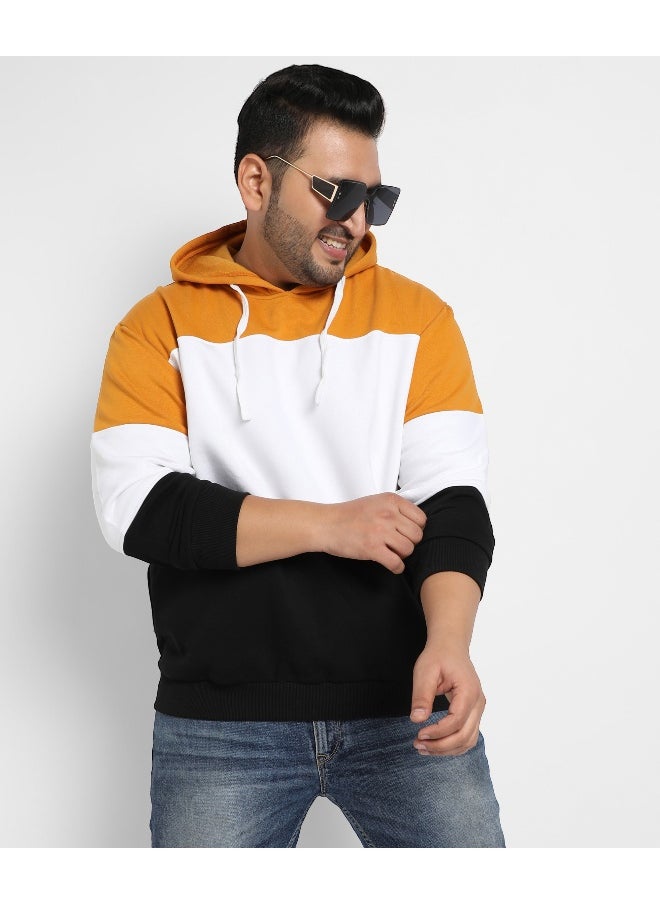 Instafab Plus Men's Multicolour Contrast Panel Hoodie With Ribbed Hem